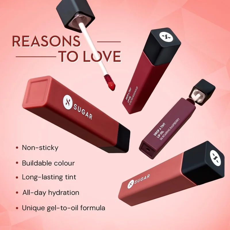 شوجر كوزماتيكس SUGAR Cosmetics Drop A Tint Lip Oil - Glossy & Tinted, Longlasting, Transferproof & Smudgeproof (05 French Fuchsia, 4ml)